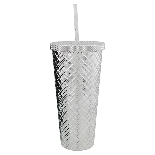 Vaso Plástico Grande con Relieve Ambient 21 Estilo Diamante Plateado 600 ml