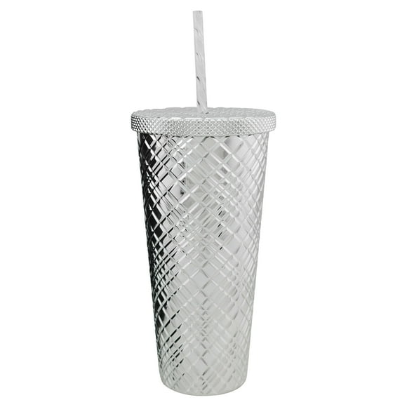 Vaso Plástico Grande con Relieve Ambient 21 Estilo Diamante Plateado 600 ml