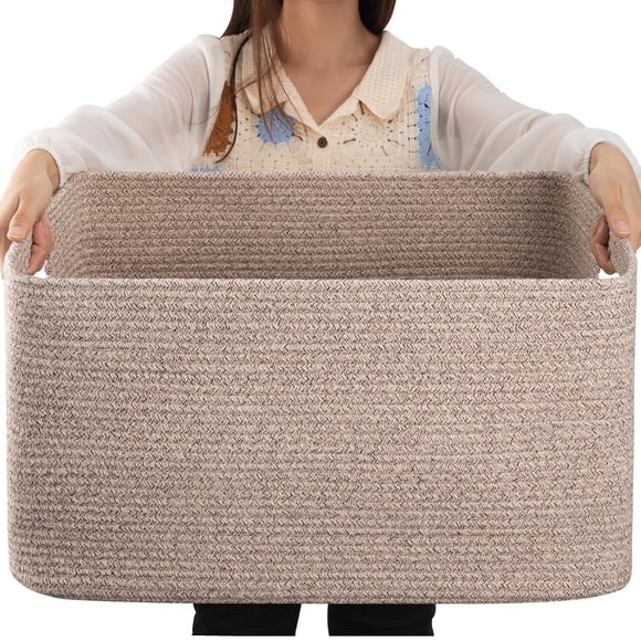 OIAHOMY 70L Large Cotton Rope Basket 22&acirc;x17&acirc;x12&acirc;, Woven Nursery Laundry Blanket Basket,Storage Bas