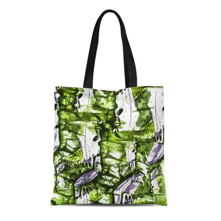 - SIDONKU Canvas Tote Bag Watercolor Bull Cow Skull Broken Horn Jaw Boar Reusable Shoulder Grocery Shopping Bags Handbag