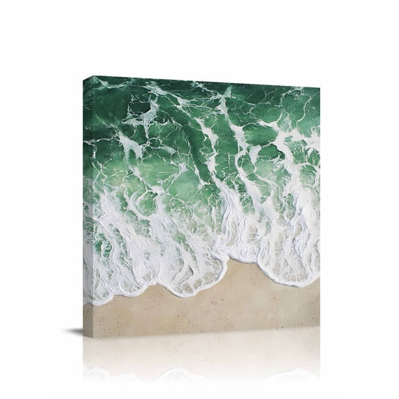 Sage Green Canvas Wall Art, Ocean Wave Coastal Beach Seaside Scenery Abstract Framed Wall Decor Modern Artwork Prints Painting for Living Room, Bedroom, Kitchen & Cafe Decor 8x8 Inch