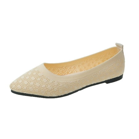 Sexlip Women s Fashion Pointed Toe Flats - Solid Color Casual Mesh Shoes  Comfortable Slip-On Shoes Beige 36