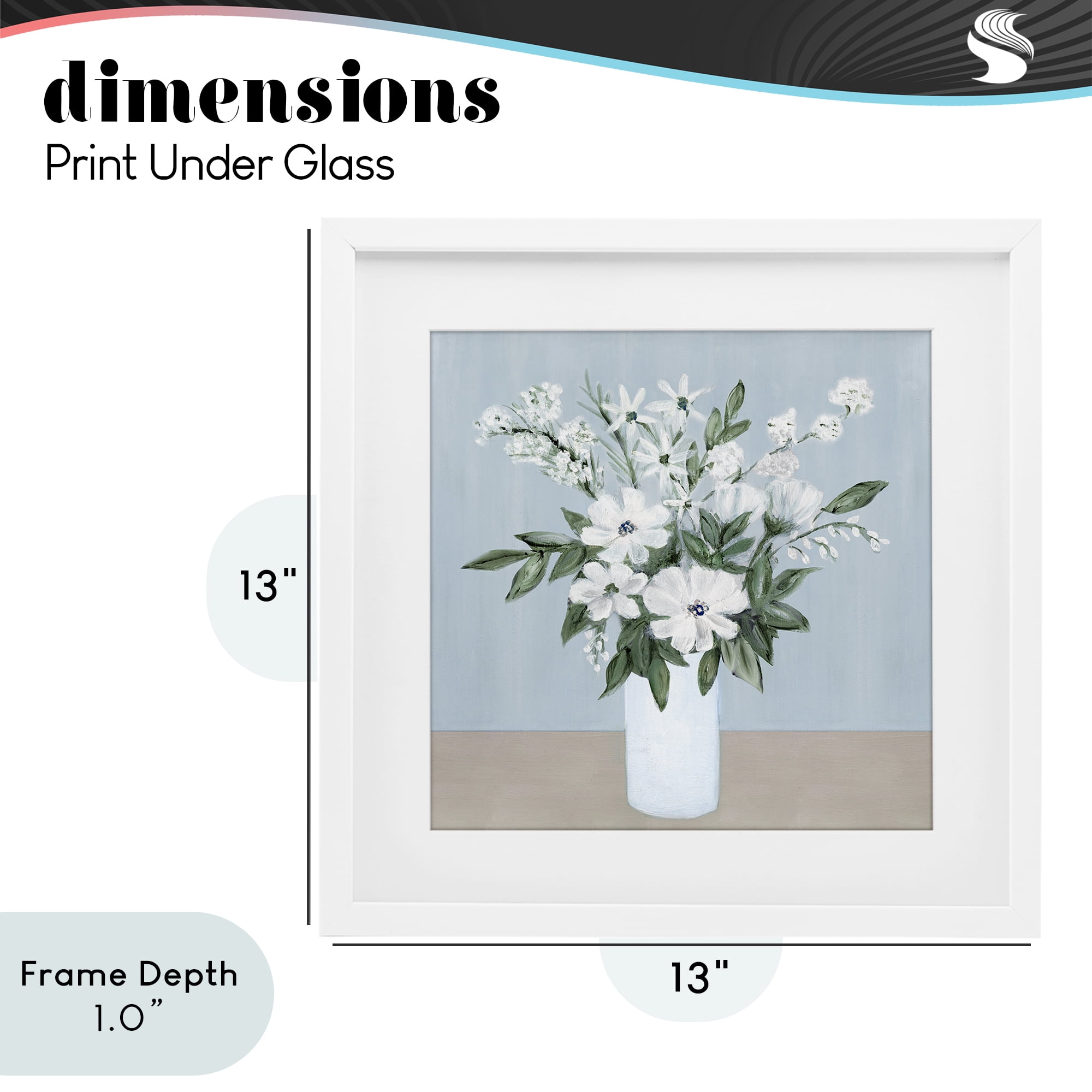 Stupell Industries Mixed White Blooms on Blue White Framed Print Under Glass, design by Marilyn Dunlap