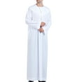 thumbnail image 5 of safuny Men's Muslim Islamic Ramadan Jubbah with Pocket Trendy Pullover Long Sleeve Fall Tees Crew Neck Saudi Arab Long Kaftan Robe Holiday Solid Embroidered Fashion Spring White S, 5 of 9