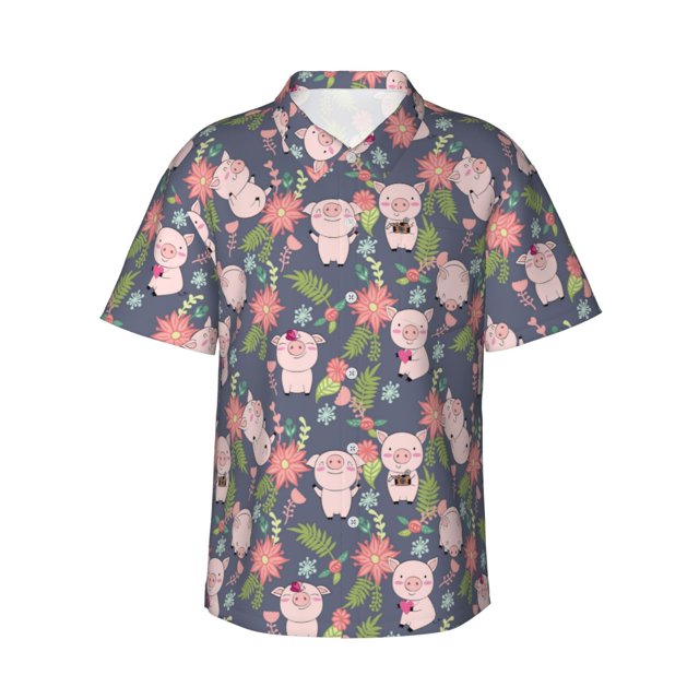Balery Pigs 1 Camisas hawaianas de manga corta para hombre, camisas playeras de corte holgado, camisas de vacaciones con botones,3X-Large