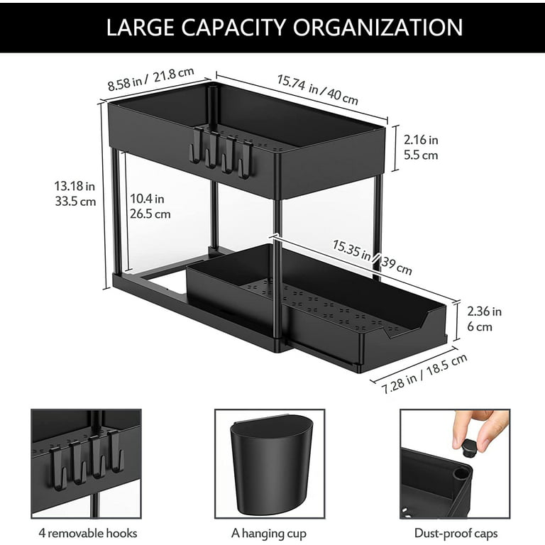 PHANCIR Under Sink Organizer, 2 Tier Multi-Purpose Large Capacity