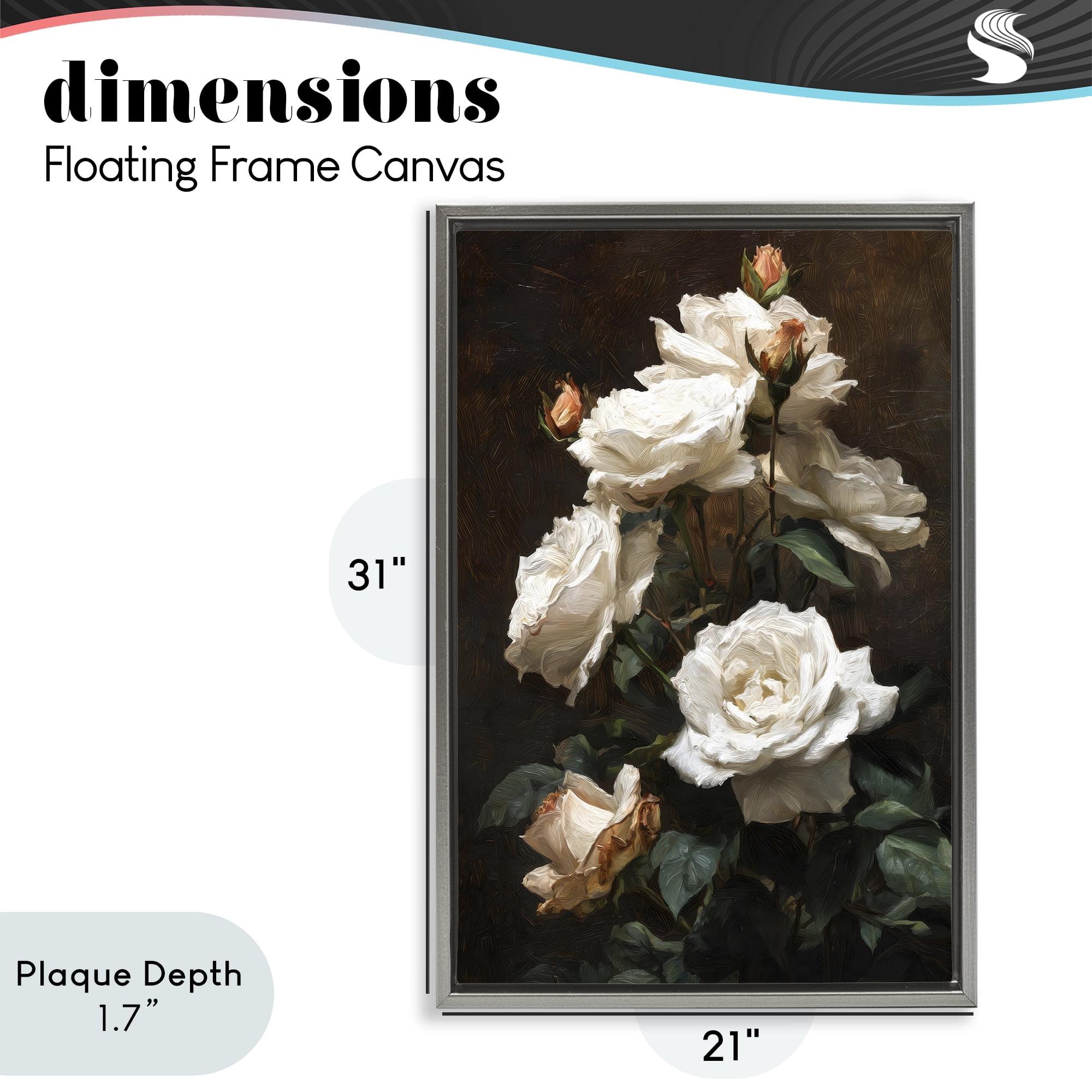 Stupell Industries Tower of White Roses Gray Framed Floater Canvas Wall Art, design by Petal Prints Design