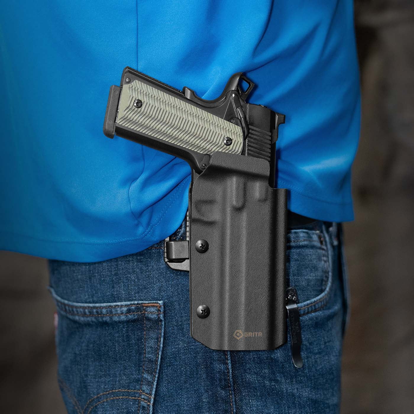 GRITR OWB Kydex Right Hand Pistol Holster Fits Railed 1911 Pistol Models