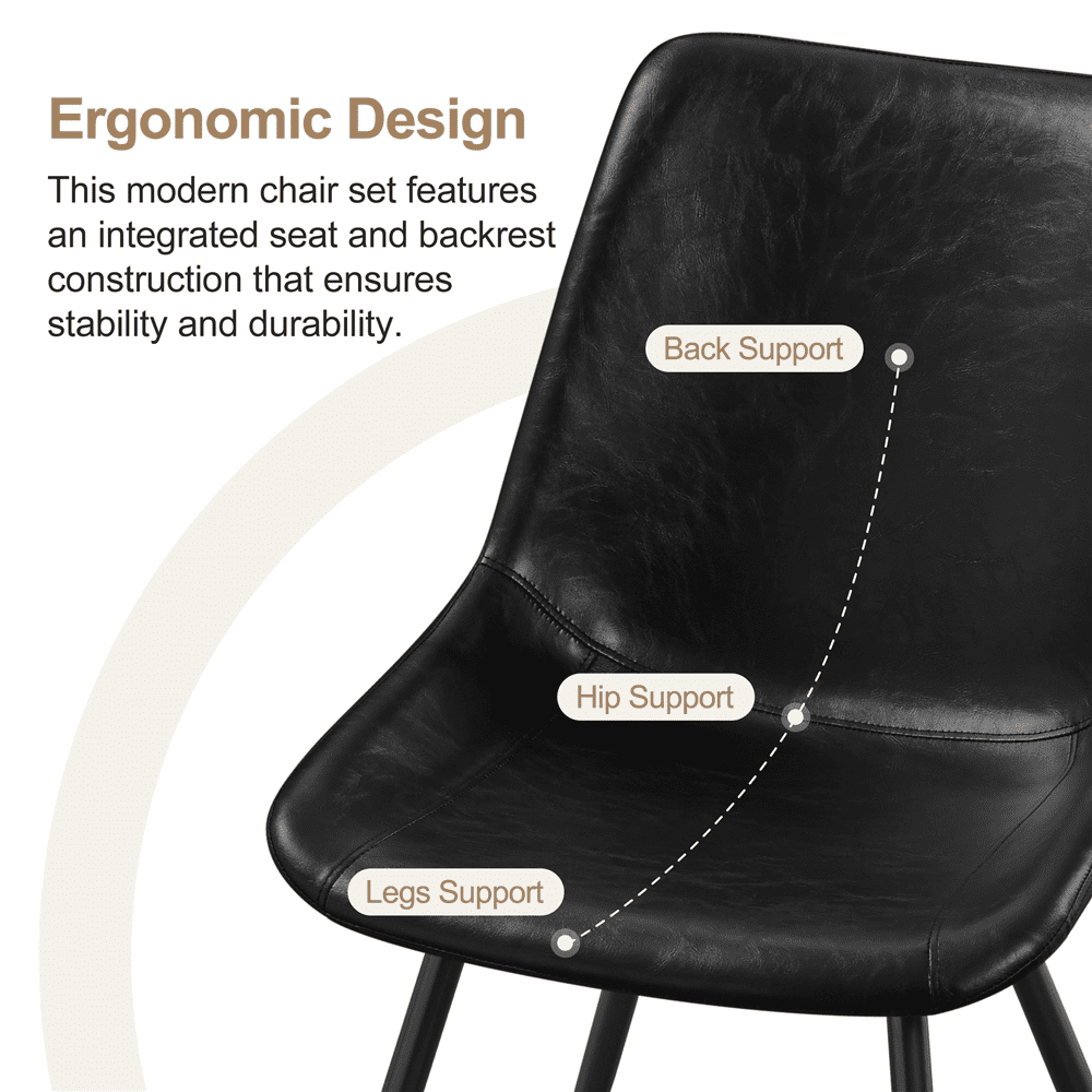 Alden Design 2PCS Faux Leather Dining Chairs with Metal Legs for Dining Room, Black