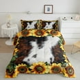 thumbnail image 2 of jejeloiu Retro Rustic Sunflower Queen Comforter Set,Cowhide Pattern Bedding Sets,Yellow Brown White Bedding Comforter Set Fpr Men Women,Luxury Bedroom Decor Reversible,3pcs, 2 of 8