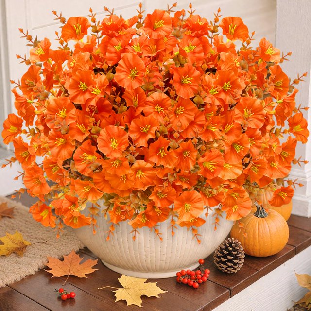 Flores Artificiales TURNMEON Crisantemos Decoración de Acción de Gracias 12 Ramilletes