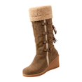 thumbnail image 3 of Willtoo Womens Knee High Boots Fuzzy Cuff Lace Up Wedge Heel Tall Boots Fashion Warm Snow Boot for Casual Outdoor Fall & Winter Wear, 3 of 6