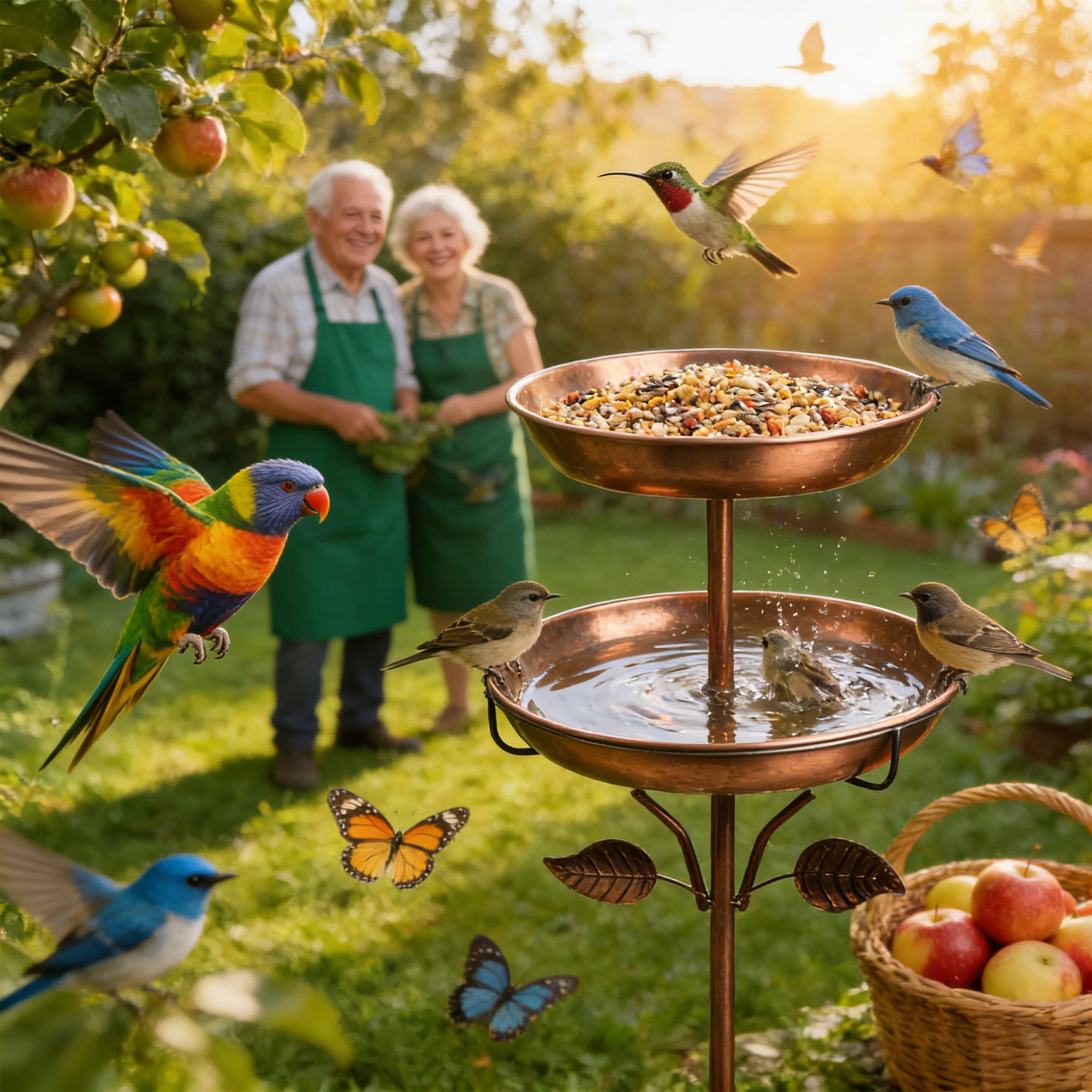 Bird Bath for Outside, 45In Vintage Freestanding Birdbath for Outdoors, Double Metal Bird Bath Feeder Bowls for Garden Patio Yard Lawn Decor, Upgraded 5-Pronged Base