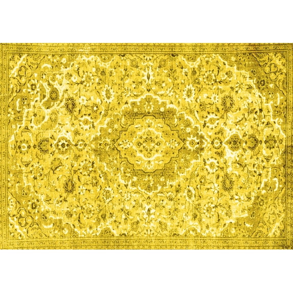 Ahgly Company Machine Washable Indoor Rectangle Persian Yellow Traditional Area Rugs, 3' x 5'