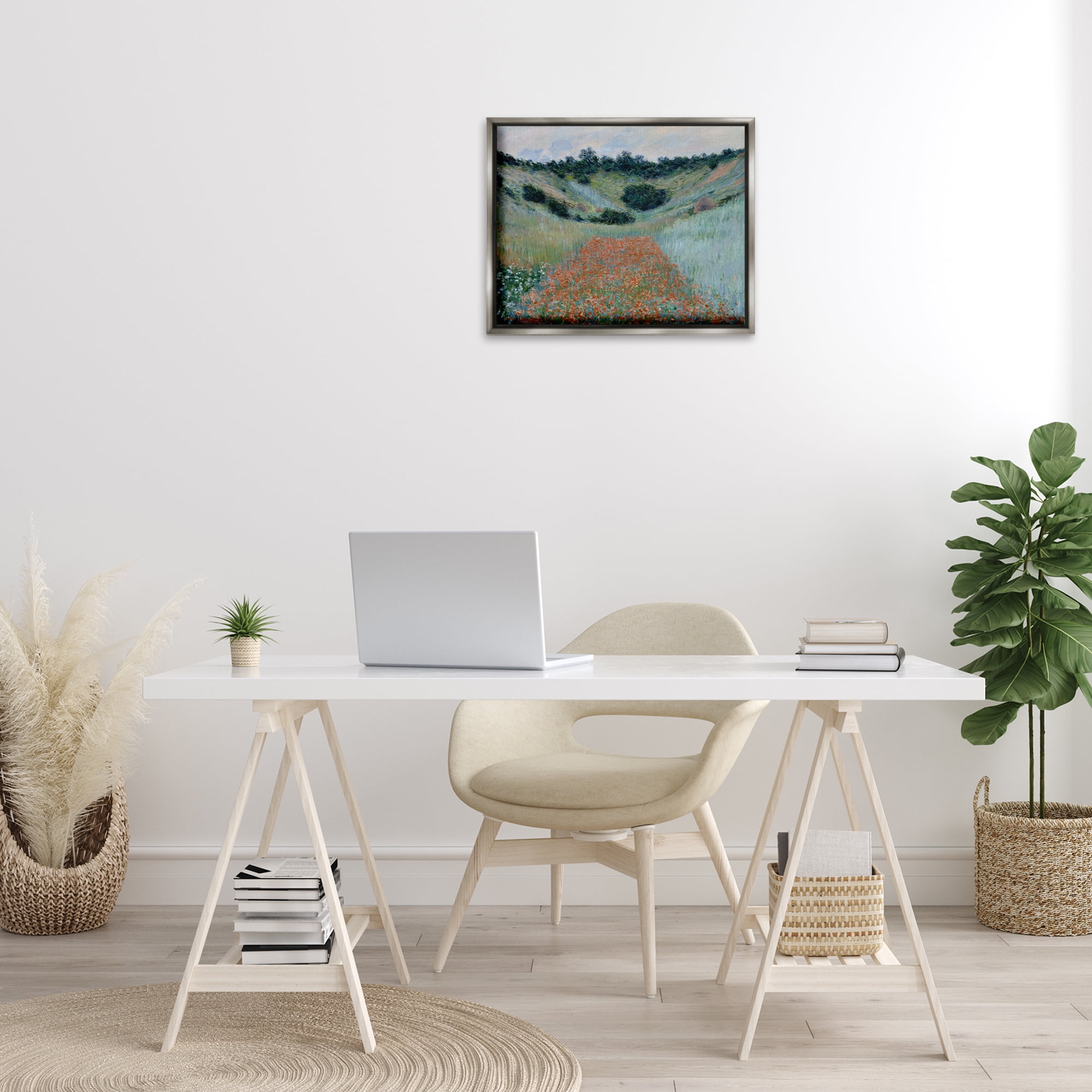 Stupell Industries Classic Poppy Field in Hollow Landscape & Nature Painting Gray Floater Framed Canvas Art Print Wall Art, 21 x 17