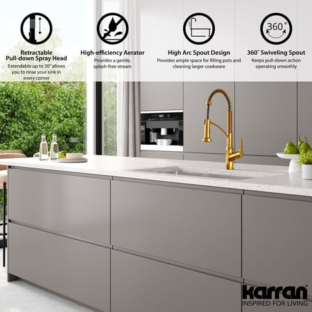 Karran Scottsdale Single-Handle Pull-Down Sprayer Kitchen Faucet Gold Gold Finish