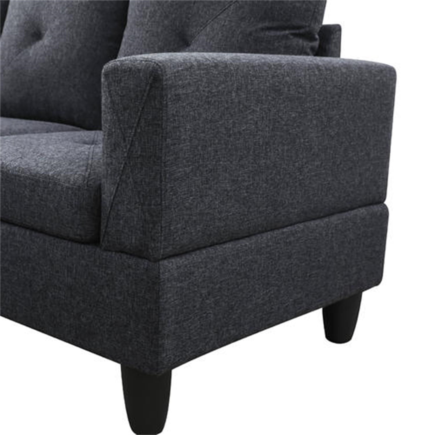 Hommoo Flannel 4-Seat L-Shape Sectional Couch Sofa, Living Room Furniture Sets, Black Grey(No Ottoman)