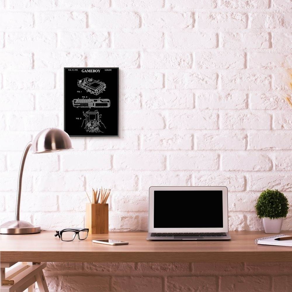 Stupell Industries Patent Gameboy Game Chart Black And White Design Framed Giclee Texturized Art by Daniel Sproul