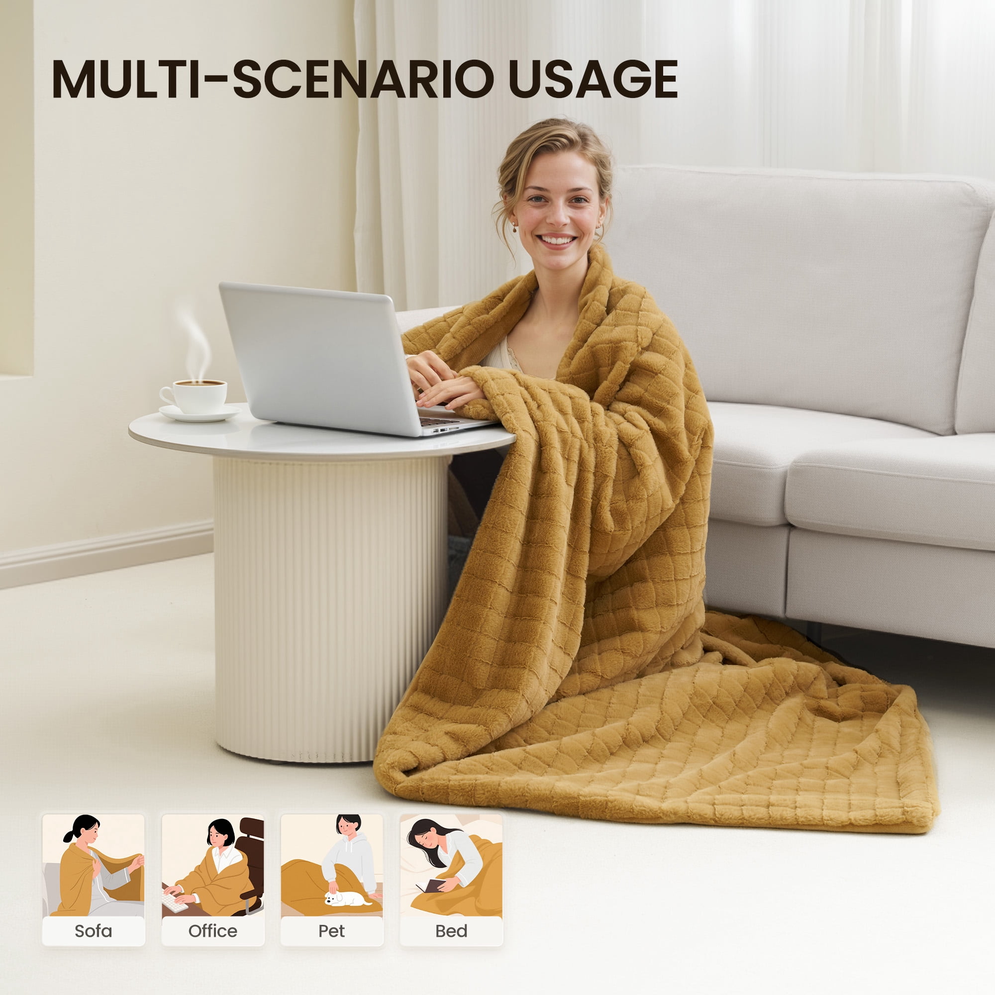 MaxKare Heated Blanket Full Size, Electric Blanket with 6 Heat Settings, 10H Auto-off, Faux Fur/Flannel, Plaid Pattern