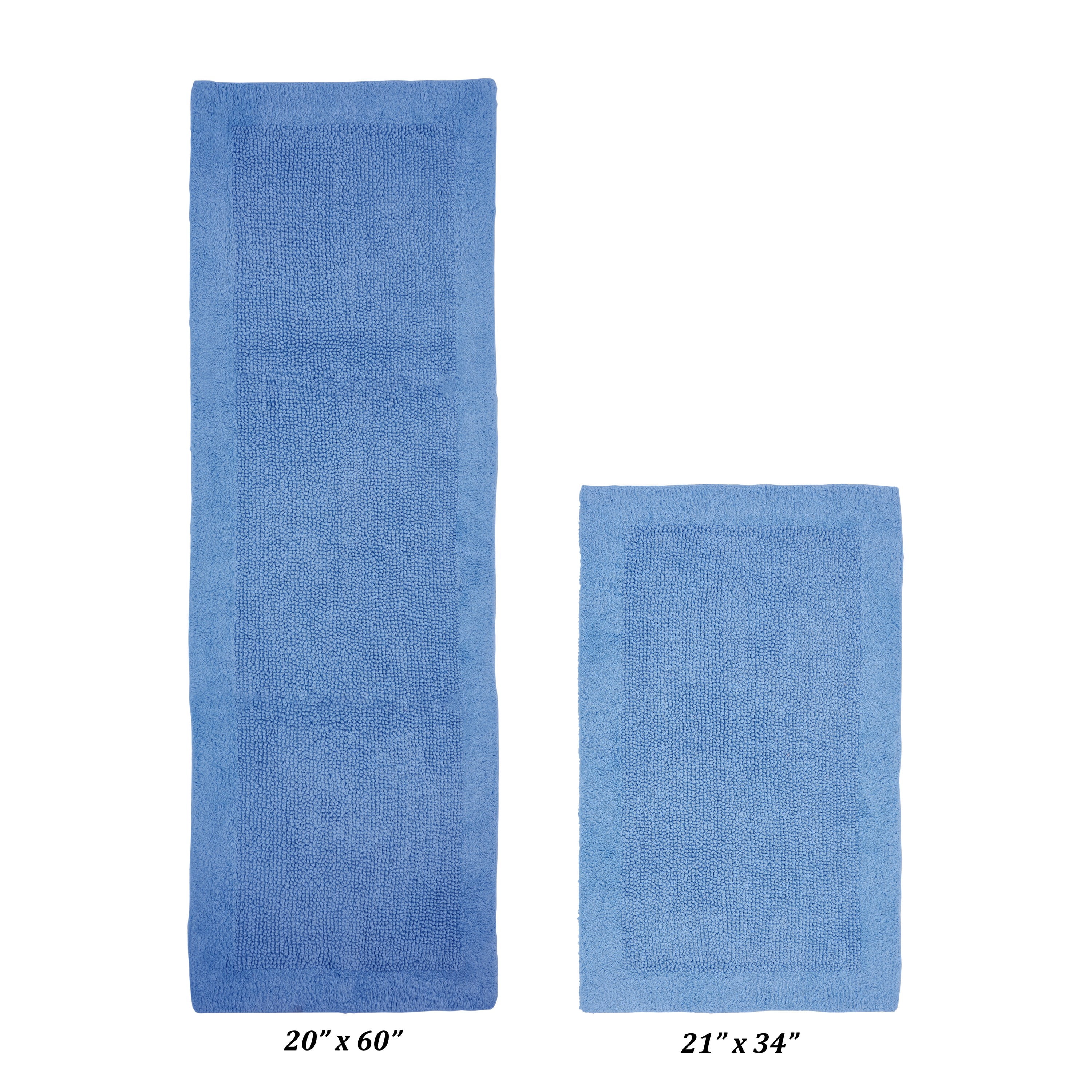 Better Trends 2 Piece Premium Bathroom Rug Set 100% Cotton Soft Tufted Reversible Bath Rug Water absorbent Bath Mat for Bathroom Shower and Tub Use, Edge Collection Dark Blue (21" x 34" | 20" x 60")