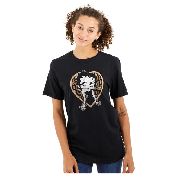 Betty Boop Leopard Print Heart Women's Graphic T Shirt Tees Brisco Brands S