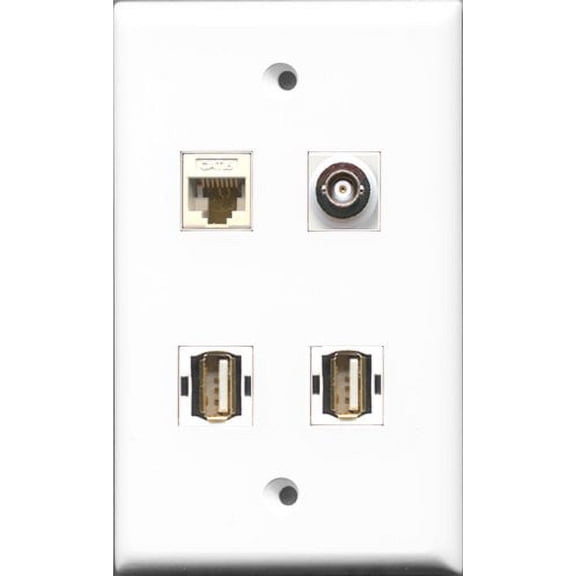RiteAV - 2 Port USB A-A and 1 Port BNC and 1 Port Cat6 Ethernet White Wall Plate