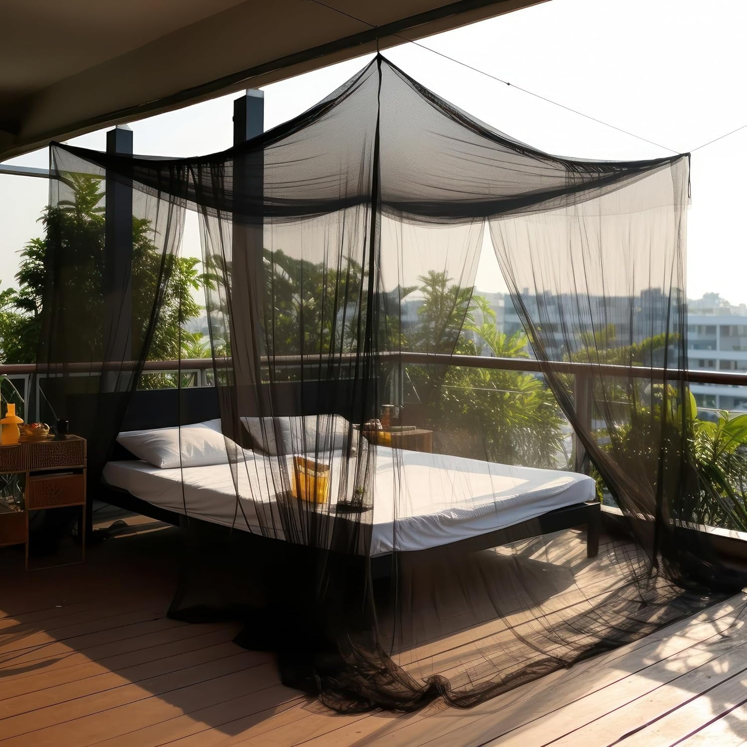 CAILDANL Mosquito Net for Single to King-Sized Beds – 2 Side Openings & 6 Hanging Loops – Decorative Rectangular Shape for Home & Travel – Bed Canopy Hanging Kit &
