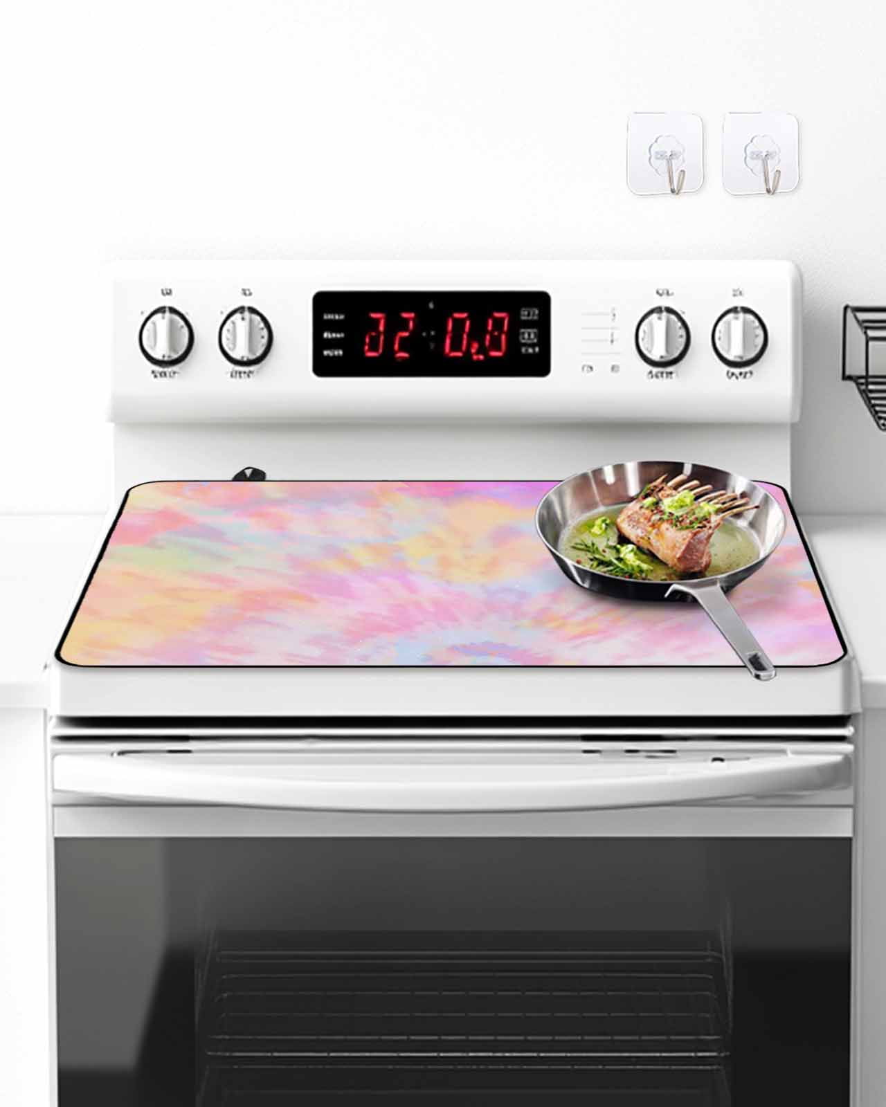 Stove Top Covers for Electric Stove, Rainbow Color Glass Stovetop Cover Protector, Fantasy Colorful Ombre Swirl Induction Cooktop Protector Oven Mat for Kitchen Countertop 24"x21"
