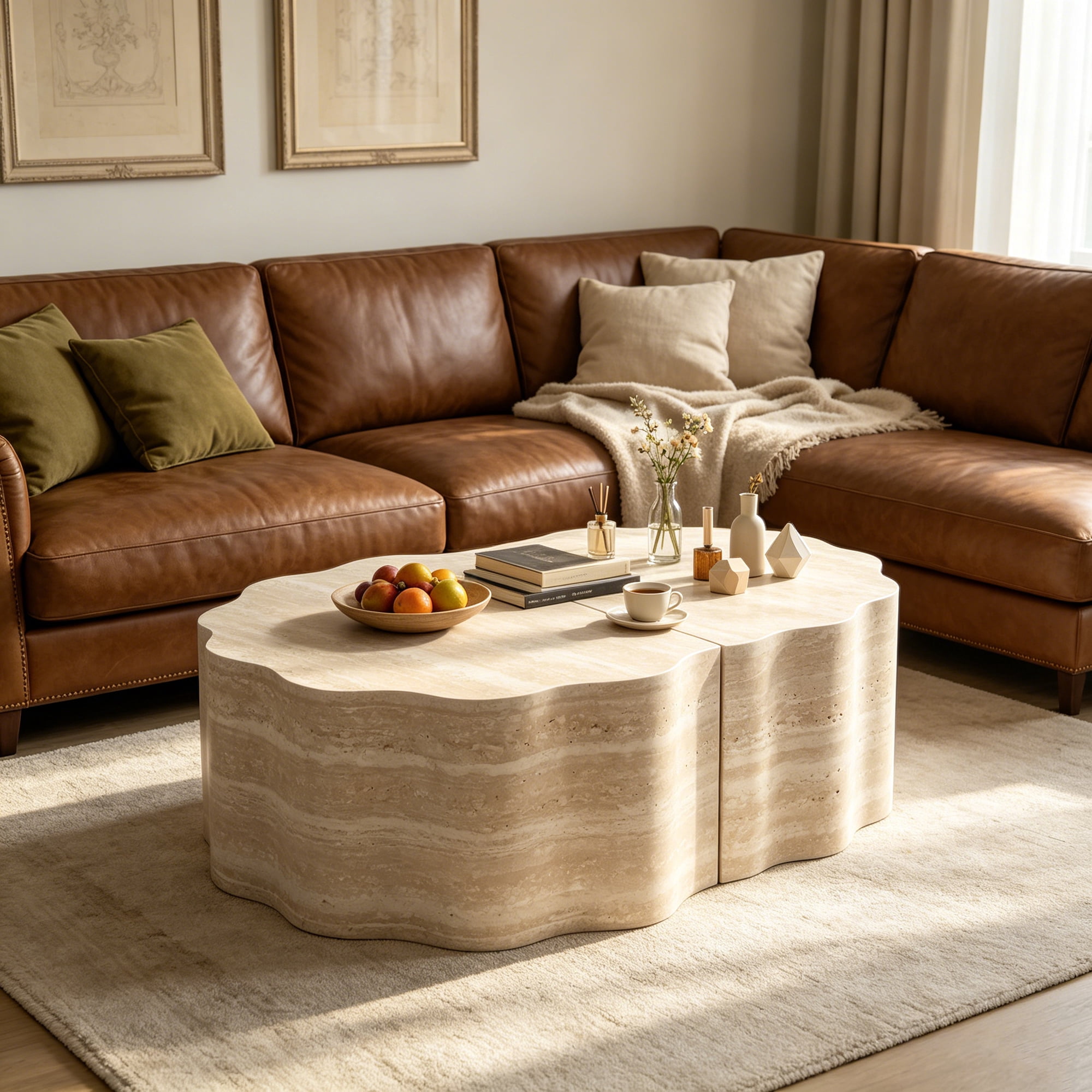 Nesting Table Set of 2, Round Design, MDF & Wood Construction, Multi-Purpose, Fully Assembled