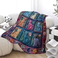 thumbnail image 4 of Vintage Patchwork Cat Floral Flannel Blanket, Soft Cozy All-Season Polyester Blanket for Bedroom Living Room Outdoor, Machine Washable, 4 of 8