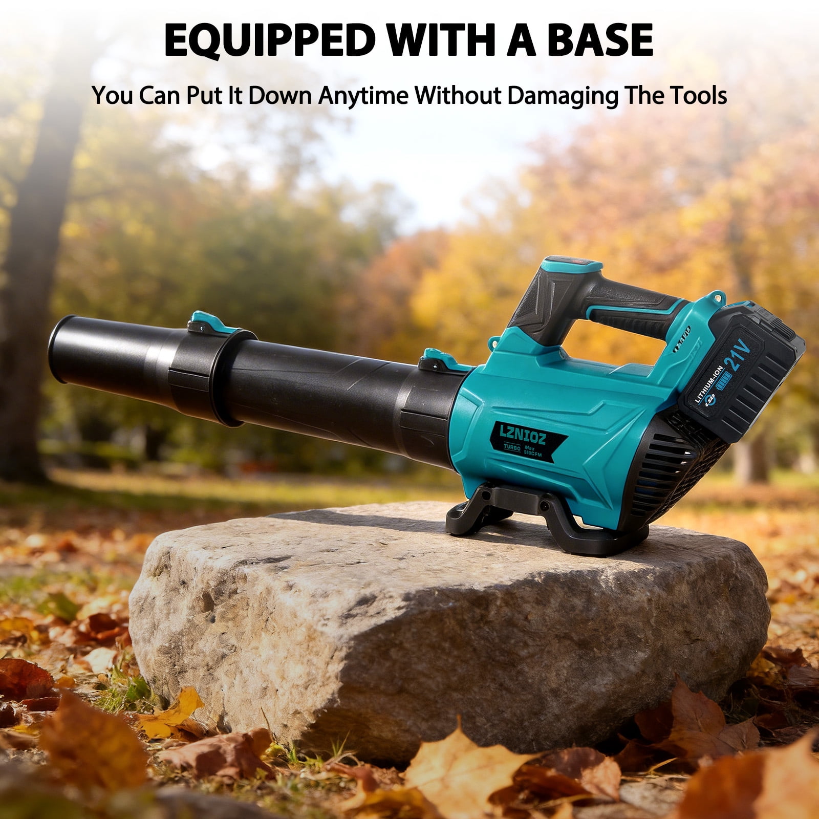 LZNIOZ 21V Cordless Leaf Blower, 580 CFM 200 MPH with 2 Batteries, 6-Speed Handheld Blower, Blue