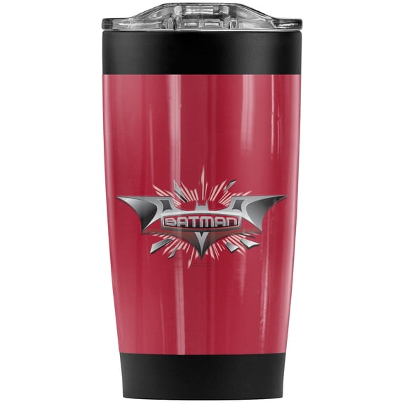 Batman Dark Knight/Beveled Chrome Shield Stainless Steel Tumbler 20 oz Coffee Travel Mug/Cup, Vacuum Insulated & Double Wall with Leakproof Sliding Lid | Great for Hot Drinks and Cold Beverages