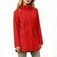 thumbnail image 5 of Girls Hooded Mid Length Trench Coat Long Sleeve Drawstring Waist Zip Snap Windbreaker Jacket for Kids Red 9-10 Years, 5 of 9