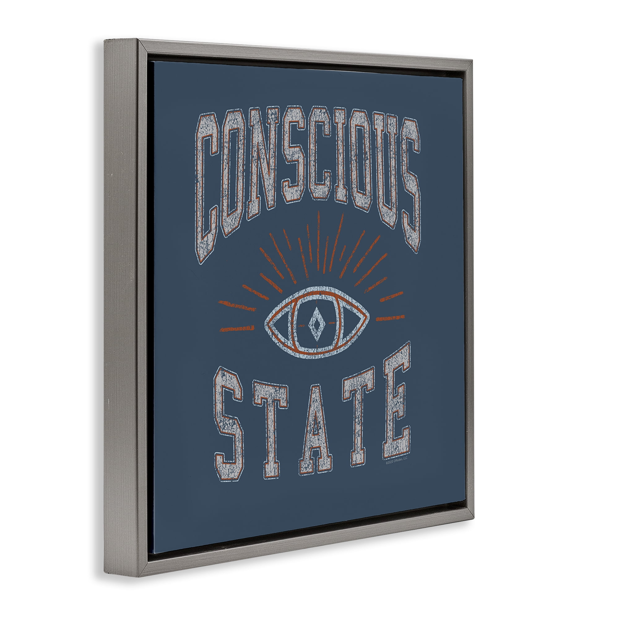 Stupell Industries Conscious State Varsity Style Text & Numbers Painting Gray Floater Framed Canvas Art Print Wall Art, 25 x 25