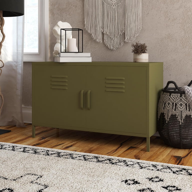 RealRooms Shadwick 2 Door Metal Locker Storage Cabinet, Olive
