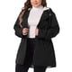thumbnail image 4 of Abrigo de mujer plus size Agnes Orinda, chaqueta con capucha forrada de felpa, cintura elástica, con cremallera y botones, de manga larga, parka con bolsillos, 2X negro, 4 of 6