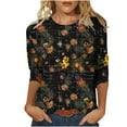 thumbnail image 2 of Sokhug Womens 3/4 Sleeve Dressy Shirts Casual Round Neck Floral Printed Holiday Tops Ladies Fashion Oversized Blouse, 2 of 5