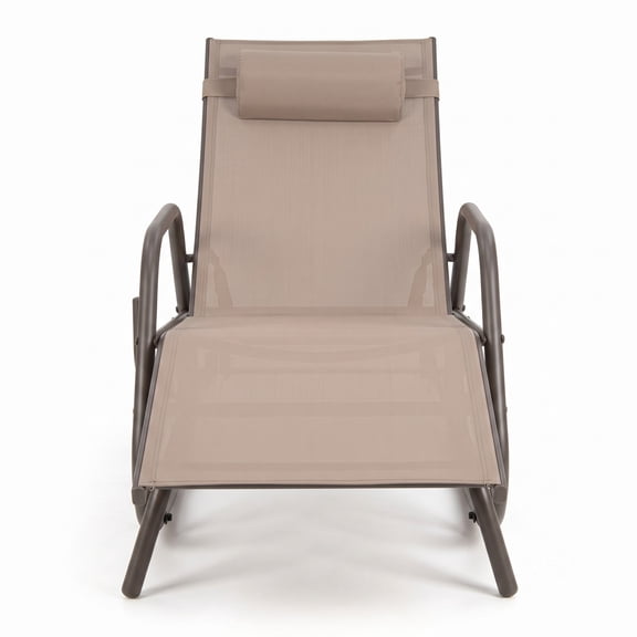 Furnibear Outdoor Chaise Lounge Glider Chair with 3-Level Adjustable Backrest Armrests and Removable Pillow for Patio, Brown