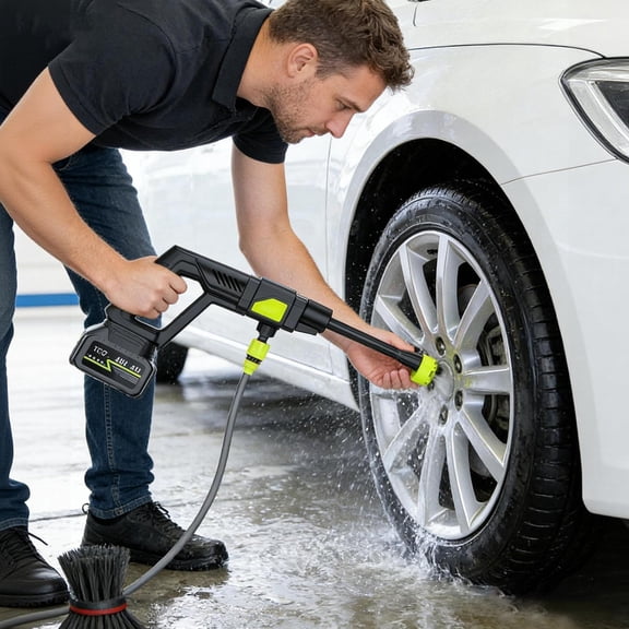 Portable Cordless Pressure Washer – 900PSI Battery Included with 6-in-1 Nozzle, Perfect for Car, Fence & Garden Maintenance Black