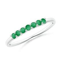 Angara Rings - Natural Emerald Half Eternity Wedding Ring in 14K White Gold for Women (Size-2mm) | May Birthstone Jewelry, Birthday, Anniversary, Jewelry Gift for Women