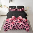 thumbnail image 2 of Homewish Cute Pink Ribbon Bowtie 7-Piece Twin Bedding Sets For Female Girls Adults,Leopard Print Bedding Comforter Set,Animal Cheetah Print Breathable Sheet Sets,Breathable Home Decor,Reversible, 2 of 8