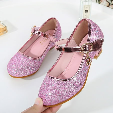 

WZJuhiie Girl Princess PU Sequins Shoes Children Silver Performance Shoes