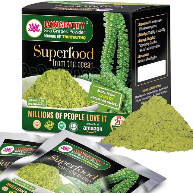Longevity Dehydrated Sea Grapes, 4.23 oz of 6 packs, Umibudo Green Caviar, Lato Seaweed, Precious Gift From The Sea | Enhance Health, Boosting Immune System.