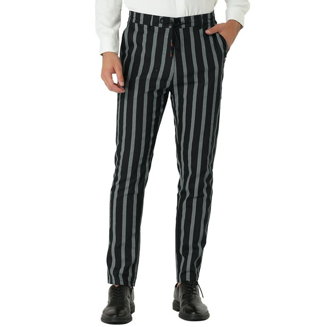 INSPIRE CHIC Men's Striped Slim Fit Contrast Color Drawstring Dress Pants 32 Black