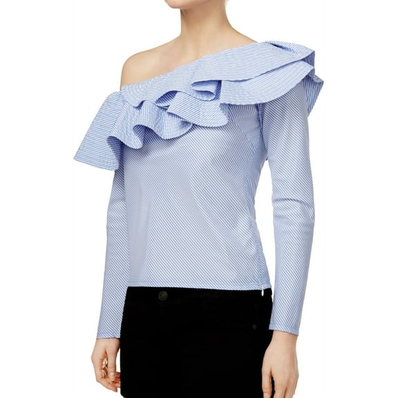 Mare Mare Womens Gemma One-Shoulder Ruffled One Shoulder Blouse, Blue, Small