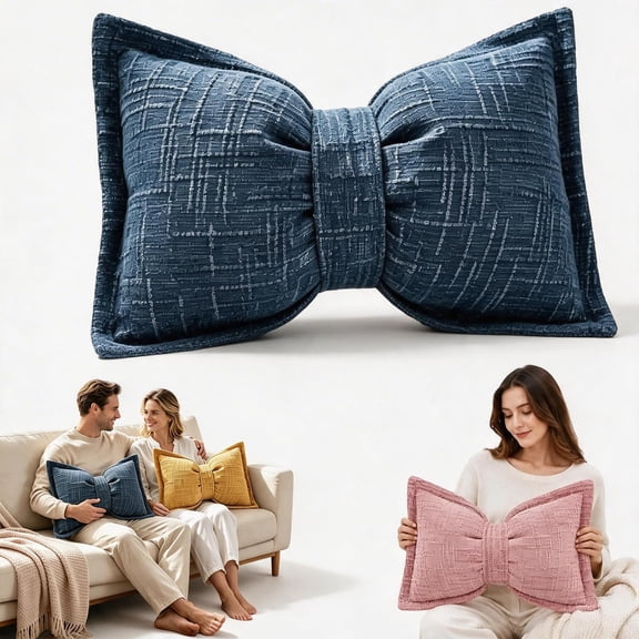 Bow-Shaped Chenille Decorative Throw Pillow, Soft Knotted Design for Cozy Comfort, 12 × 20 Inch Accent Pillow for Bed Sofa Couch Living Room