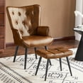 thumbnail image 2 of Furniliving Modern Accent Chair with Ottoman, Comfy Armchair with Footrest, Faux PU Button Tufted Wingback Accent Lounge Chair, Reading Chair for Living Room/Bedroom/Office, Yellow Brown, 2 of 7
