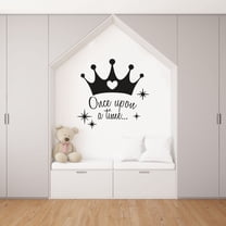Once Upon A Time... - Cute Princess Queen Tiara With Heart Crown Drawing Sparkling Silhouette Vinyl Wall Art Wall Sticker Wall Decal Home Room Decoration Decal Kids Room Décor Size (10x10 inch)