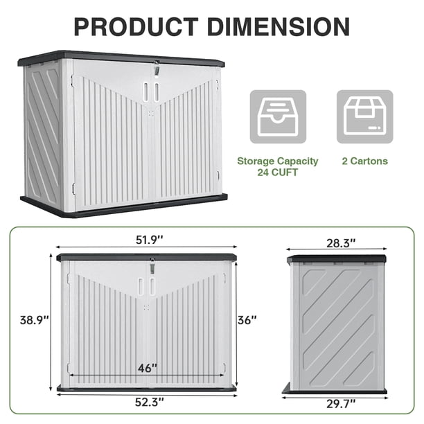 Sunmthink Horizontal Storage Shed 35 Cu.Ft, Outdoor Trash Can