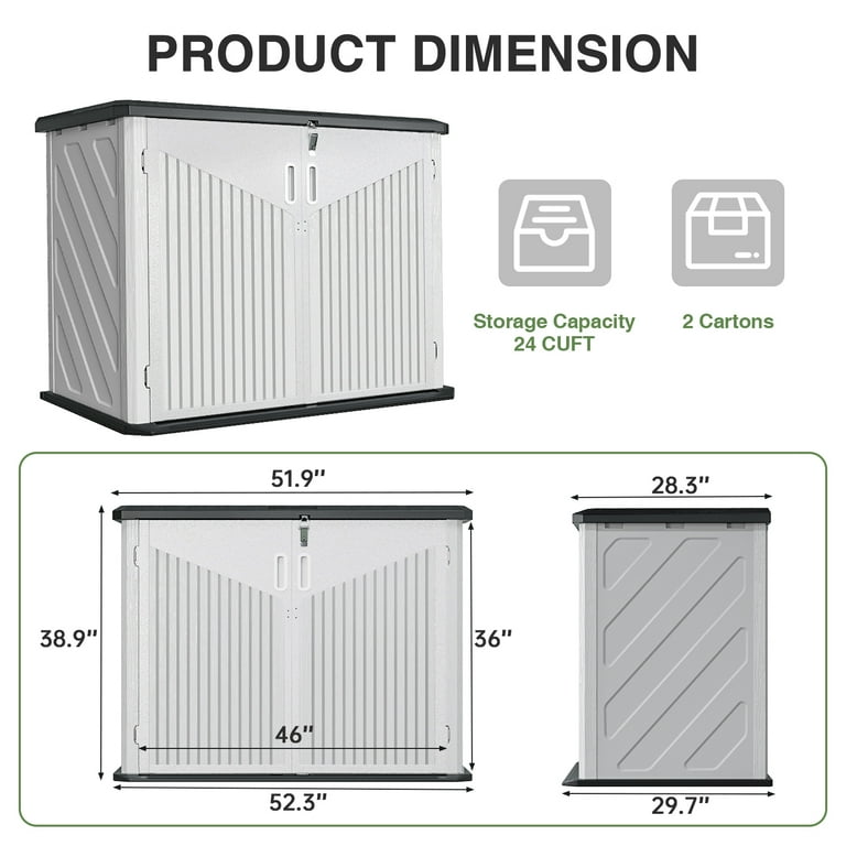 Sunmthink Horizontal Storage Shed 35 Cu.Ft, Outdoor Trash Can